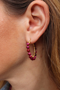 Bubble Loren - Cerchi realizzati a mano in argento e pietre naturali in occhio di tigre fucsia - Collezione Bubble