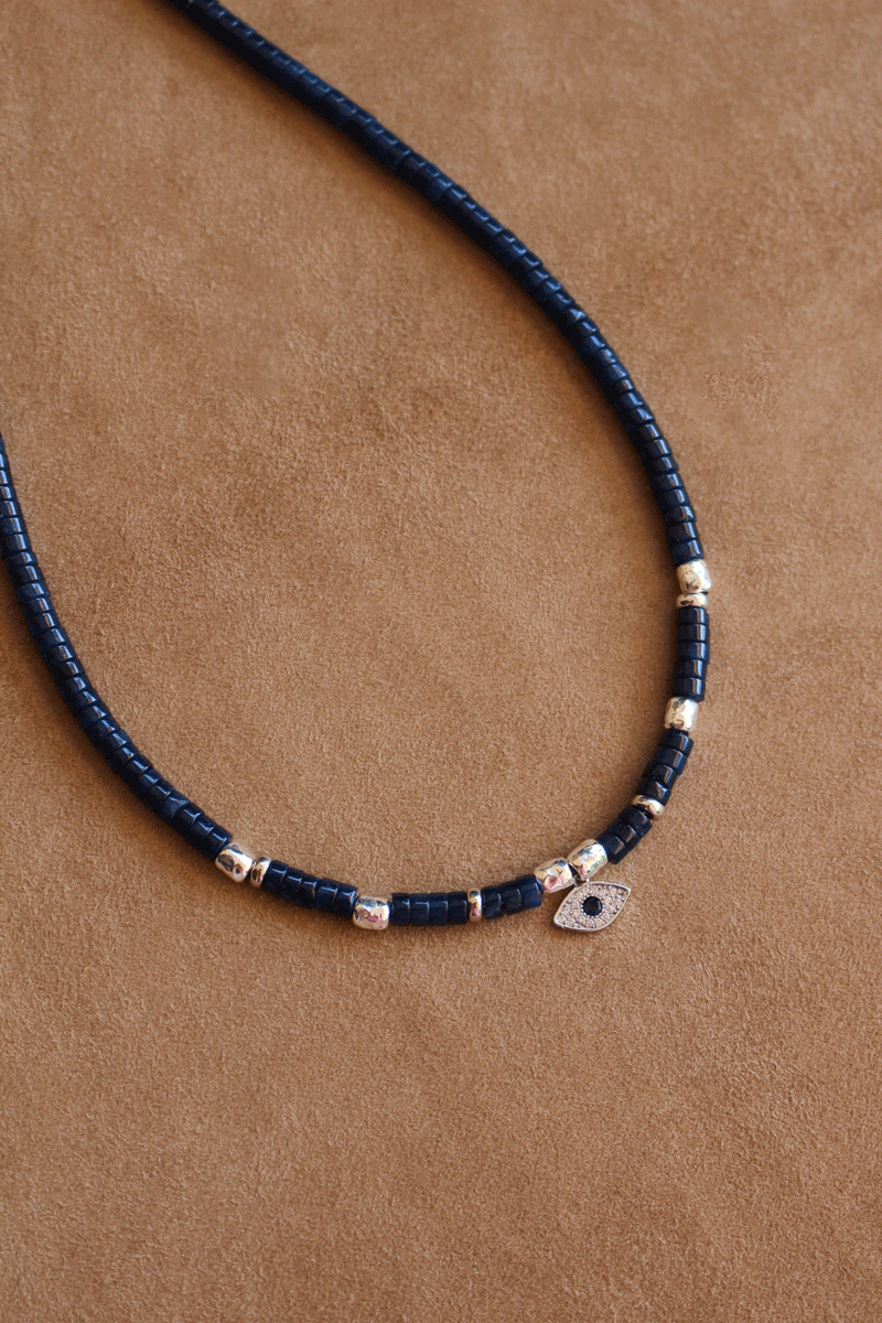 Collana Anima dell'Egeo - Realizzata a mano in giada zaffiro e occhio greco - Collezione World Tour