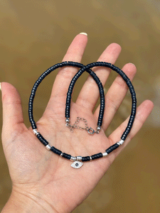 Collana Anima dell'Egeo - Realizzata a mano in giada zaffiro e occhio greco - Collezione World Tour