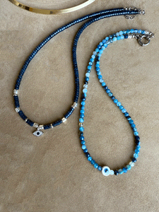 Collana Anima dell'Egeo - Realizzata a mano in giada zaffiro e occhio greco - Collezione World Tour
