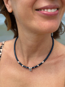 Collana Anima dell'Egeo - Realizzata a mano in giada zaffiro e occhio greco - Collezione World Tour