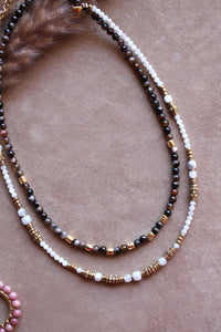 Collana Bubble Coffee - Girocollo in agata e argento placcato oro - Collezione Bubble