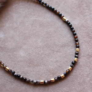 Collana Bubble Coffee - Girocollo in agata e argento placcato oro - Collezione Bubble