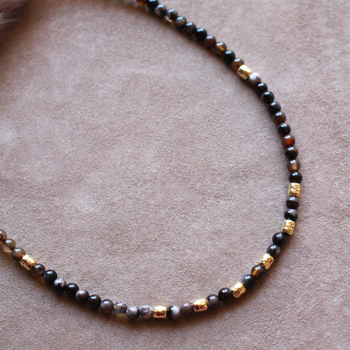 Collana Bubble Coffee - Girocollo in agata e argento placcato oro - Collezione Bubble