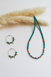 Collana Capo Verde - Realizzata a mano in giada turchese, corallo e occhio di gatto - Collezione World Tour