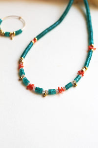 Collana Capo Verde - Realizzata a mano in giada turchese, corallo e occhio di gatto - Collezione World Tour