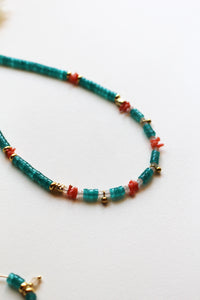 Collana Capo Verde - Realizzata a mano in giada turchese, corallo e occhio di gatto - Collezione World Tour
