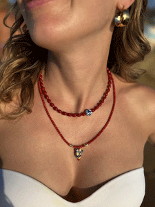 Collana Ficu D'India - Realizzata a mano in corallo bamboo rosso e ceramica siciliana - Collezione World Tour