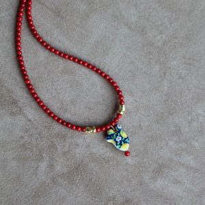 Collana Ficu D'India - Realizzata a mano in corallo bamboo rosso e ceramica siciliana - Collezione World Tour