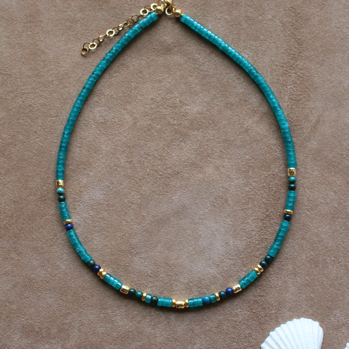 Collana Formentera Blu - Realizzata a mano in giada turchese ottanio e crisocolla - Collezione World Tour