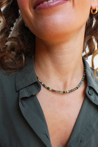 Collana Smeraldite - Girocollo in agata muschiata, giada e argento - Collezione Signorina