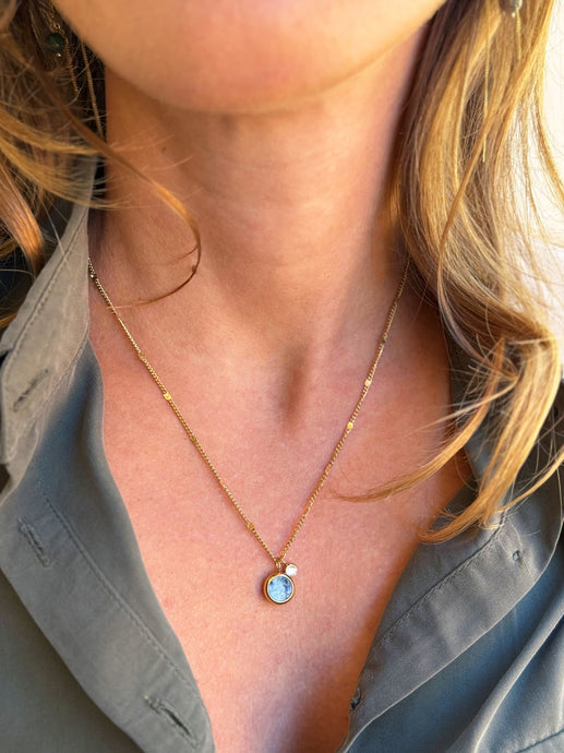 Collana Chiaro di Luna - Pendenti turchese africano e acciaio inossidabile waterproof - Luna e Muschio - Collezione World Tour