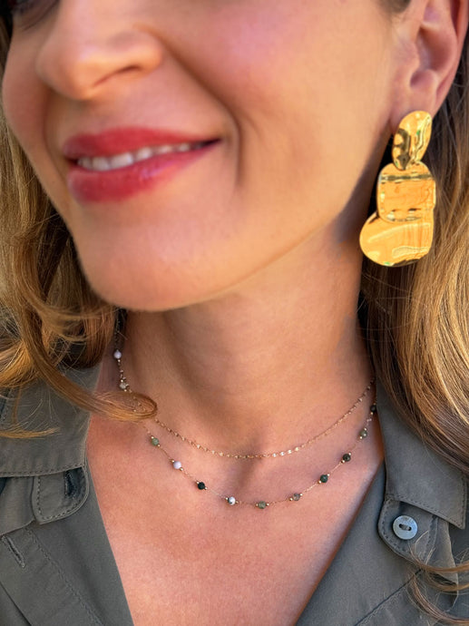 Collana Oro di Provenza - Doppio filo con agate indiane incastonate - Luna e Muschio - Collezione World Tour