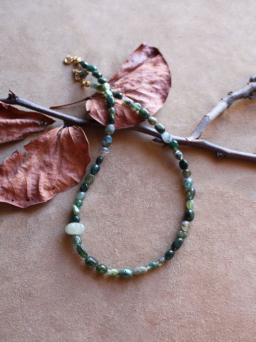 Collana Selva di Vetro - In agata Muschiata e zucca avventurina - Luna e Muschio - Collezione World Tour
