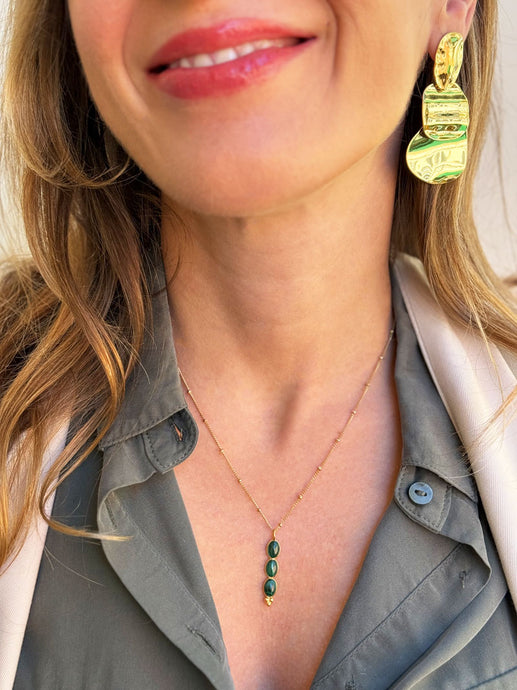 Collana Valle del Silenzio - Pendente in malachite e acciaio inossidabile waterproof - Luna e Muschio - Collezione World Tour