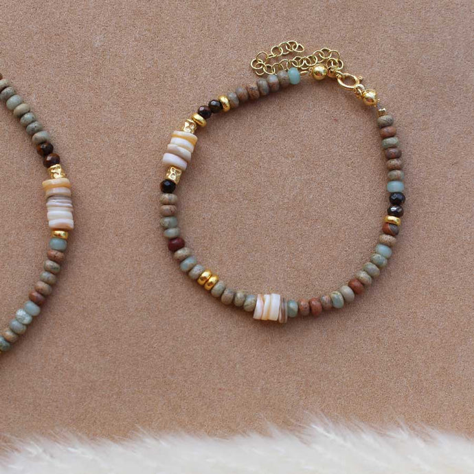 Bracciale Africa - Diaspro, occhio di tigre, madreperla e argento placcato oro - Collezione World Tour