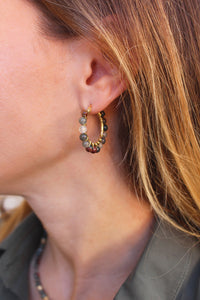 Bubble Energia - Coppia di orecchini a cerchio in argento placcato oro con dragon blood jasper - Collezione Bubble