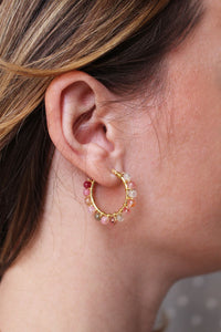 Bubble Primavera - Coppia di orecchini a cerchio in argento placcato oro con agate multicolor - Collezione Bubble