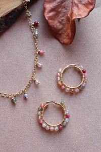 Bubble Primavera - Coppia di orecchini a cerchio in argento placcato oro con agate multicolor - Collezione Bubble