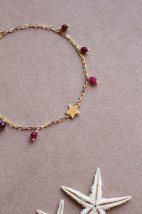 Cavigliera Agata stella - In argento placcato oro e pietra naturale agata porpora - Collezione Signorina