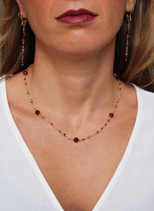 Collana Diamante - Rosario in argento placcato oro, cristallini e agate porpora - Collezione Universo