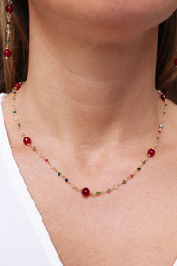 Collana Diamante - Rosario in argento placcato oro, cristallini e agate porpora - Collezione Universo