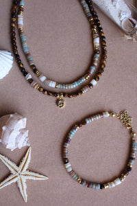 Collana Safari - Girocollo in occhio di tigre, madreperla e pendente occhio- Collezione World Tour