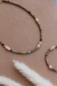 Collana Africa - Surf in diaspro, occhio di tigre, madreperla e argento - Collezione World Tour
