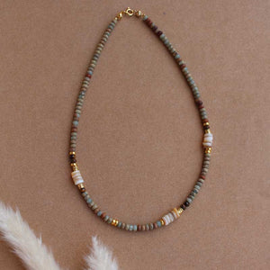 Collana Africa - Surf in diaspro, occhio di tigre, madreperla e argento - Collezione World Tour
