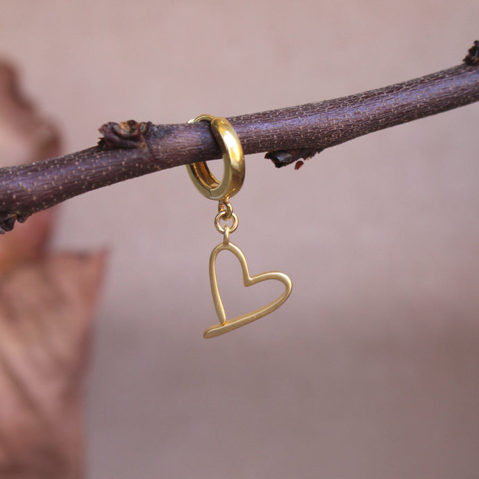 Mono orecchino Cuore Oro - Cerchietto in argento placcato oro e ciondolo cuore - Collezione Mono Orecchini